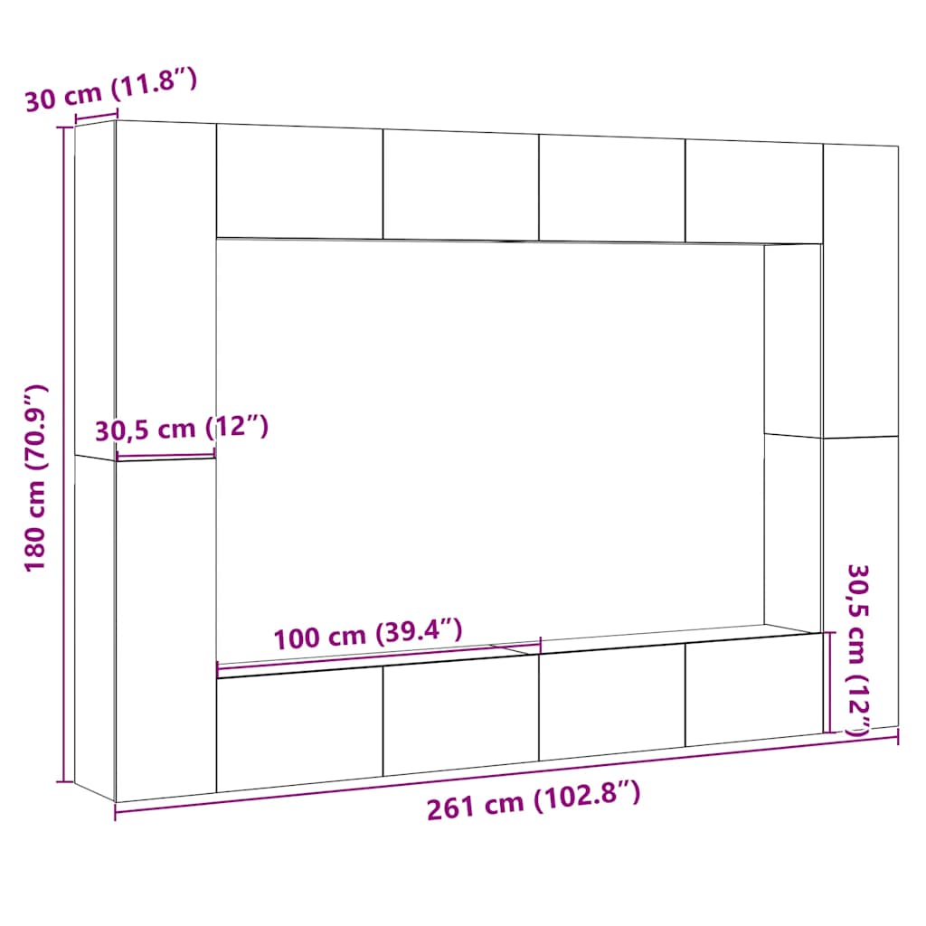 8-tlg. TV-Schrank-Set Wandmontage Altholz-Optik Holzwerkstoff