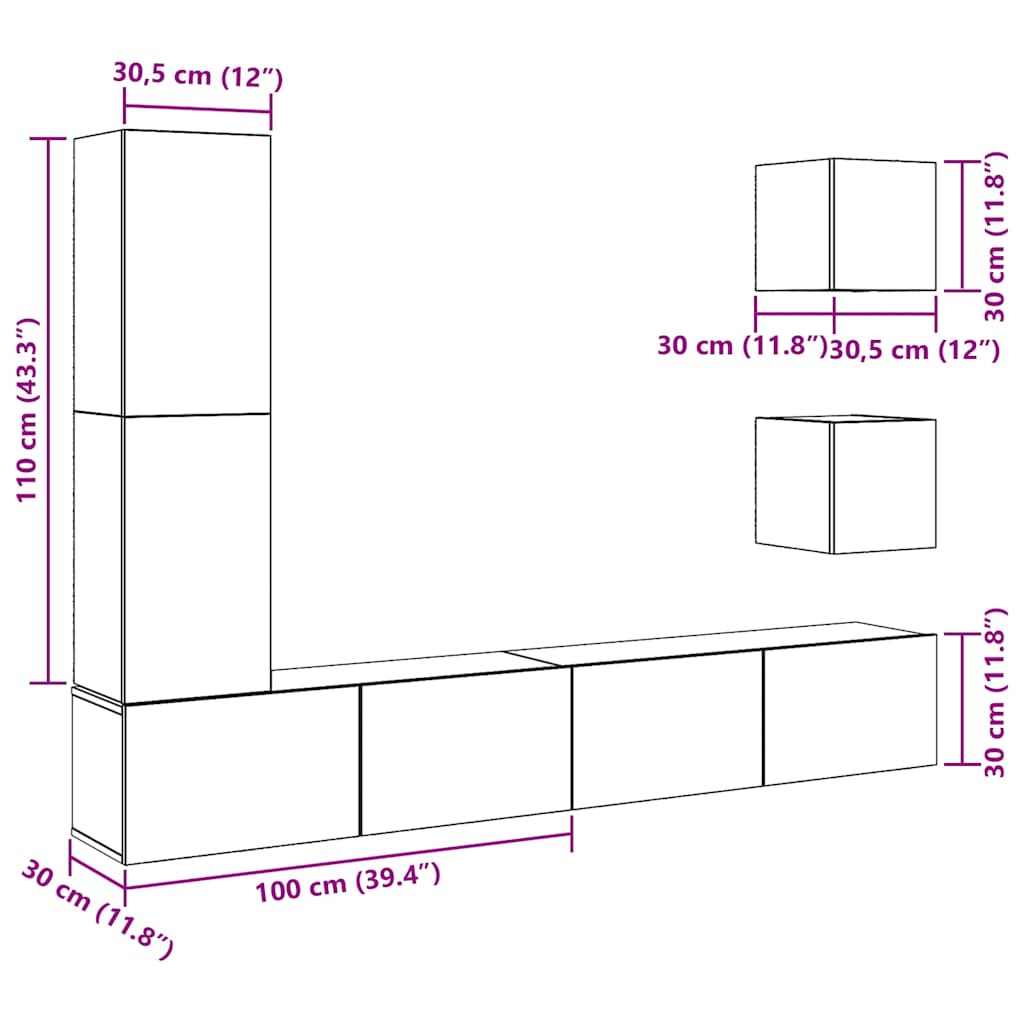 5-tlg. TV-Schrank-Set Wandmontage Artisan-Eiche Holzwerkstoff