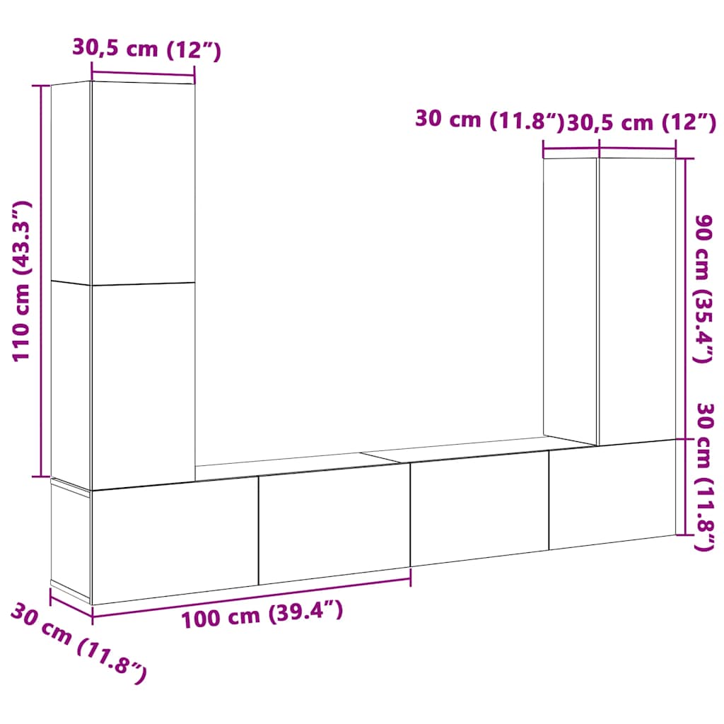 4-tlg. TV-Schrank-Set Wandmontage Artisan-Eiche Holzwerkstoff