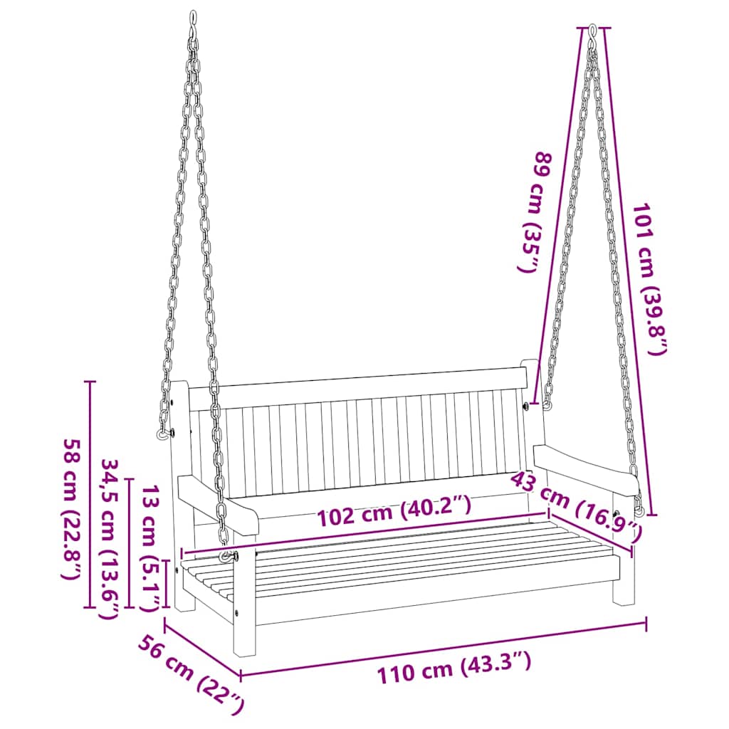 Gartenschaukelbank Natur 110 x 56 x 58,5 cm Massivholz Akazie