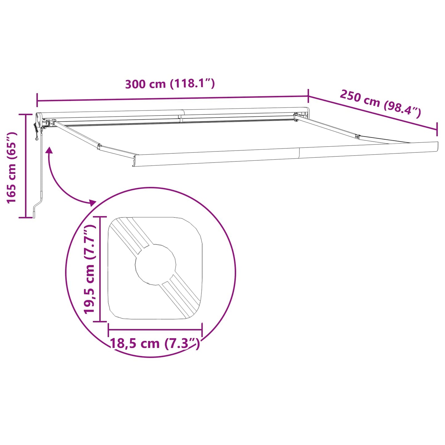 Markise Hellgrau 300 x 250 x 165 cm Polyester und Aluminium