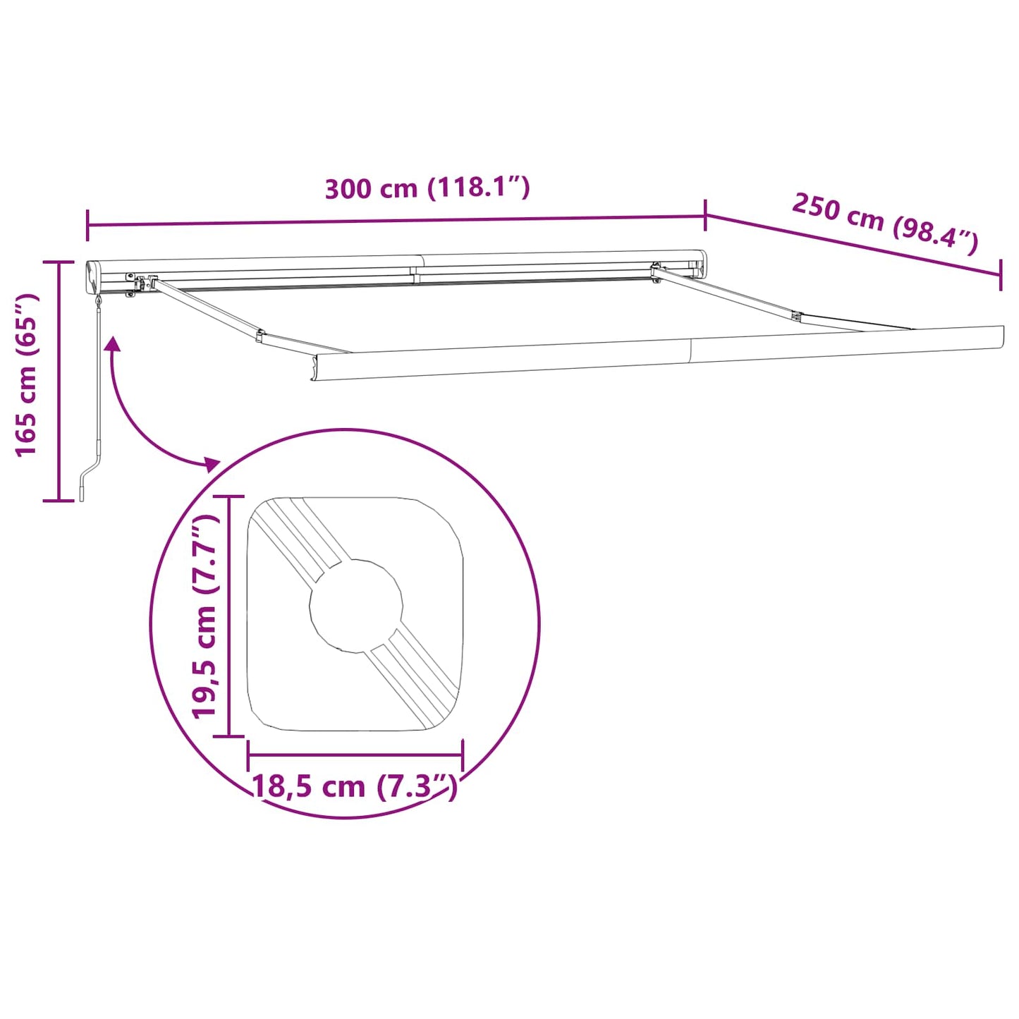 Einziehbare Markise Grün und Gelb 300 x 250 cm Stoff und Metall