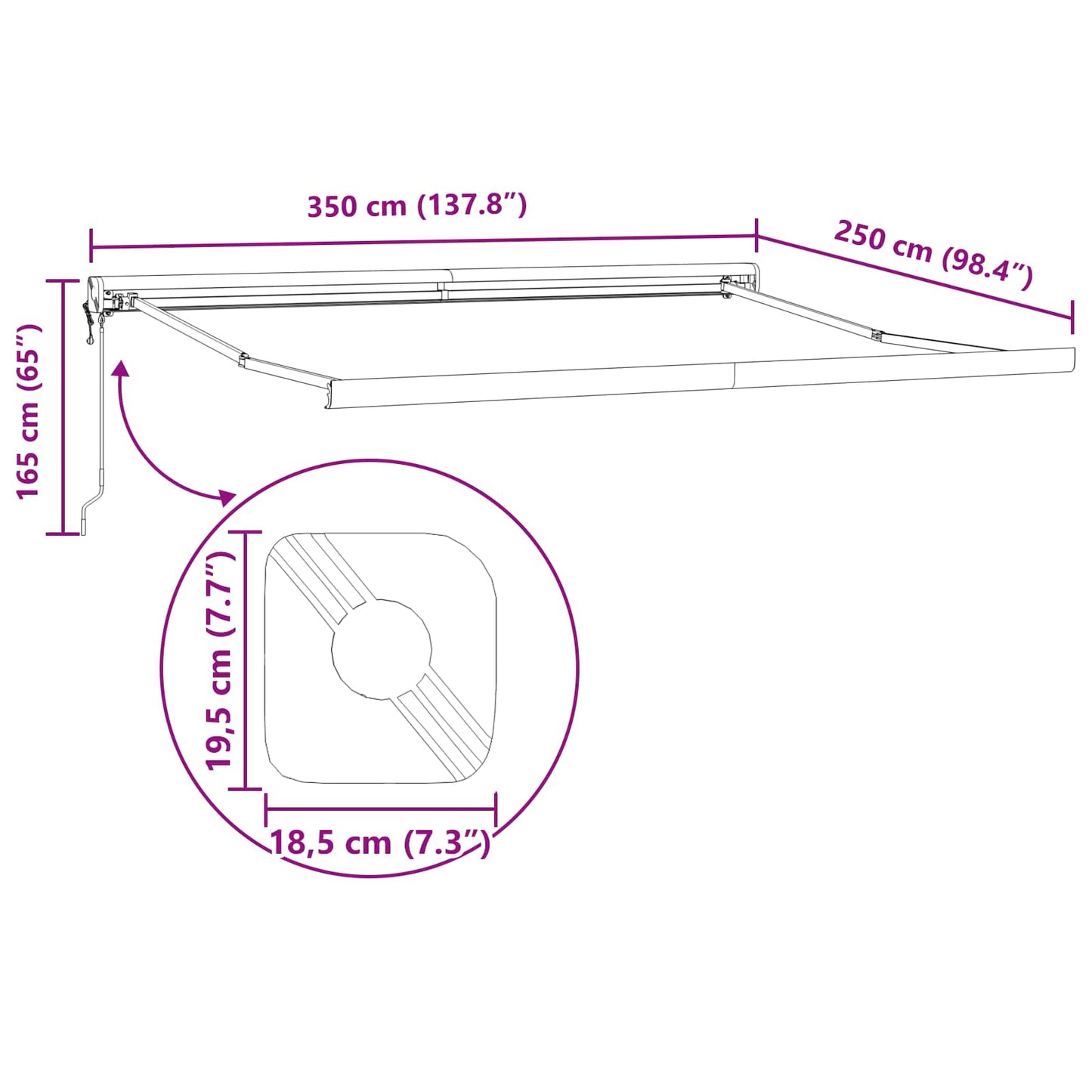 Markise Hellgrau 350 x 250 x 165 cm Polyester und Aluminium