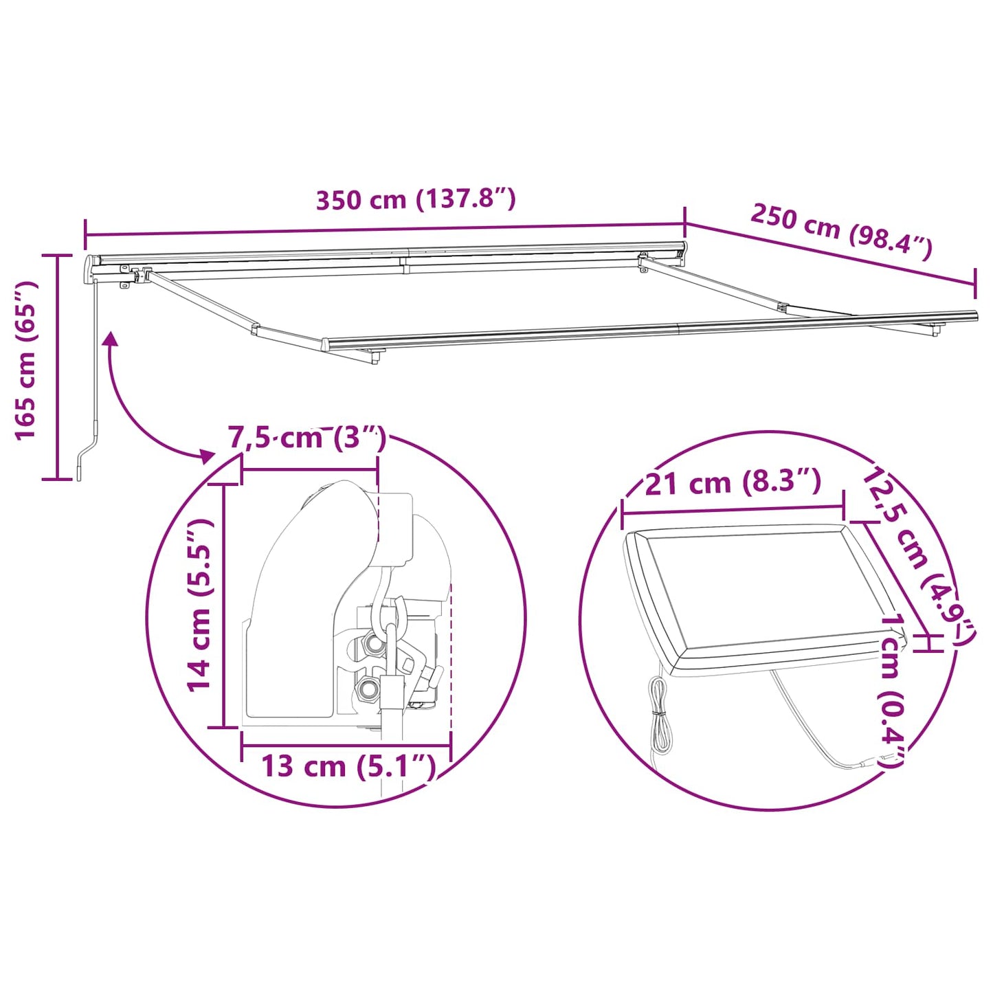 Einziehbare Markise Grün und Gelb 350 x 250 cm Stoff
