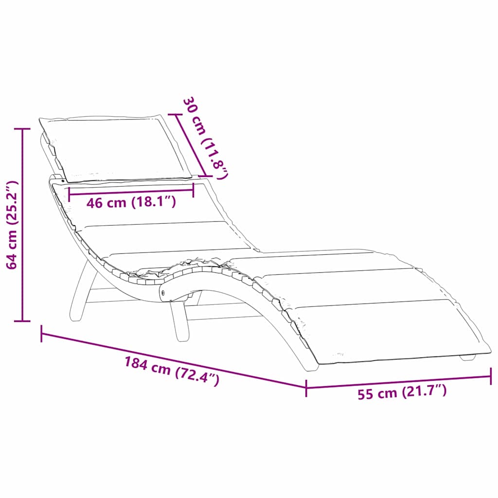 Sonnenliege Hellgrau 55 x 184 x 64cm Massivholz Akazie