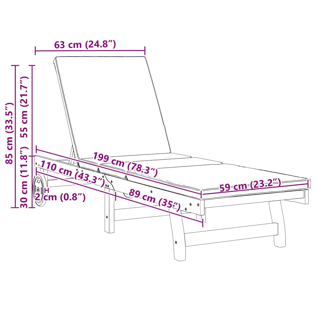 Sonnenliege 2-Person 2 pcs Braun Massivholz Akazie