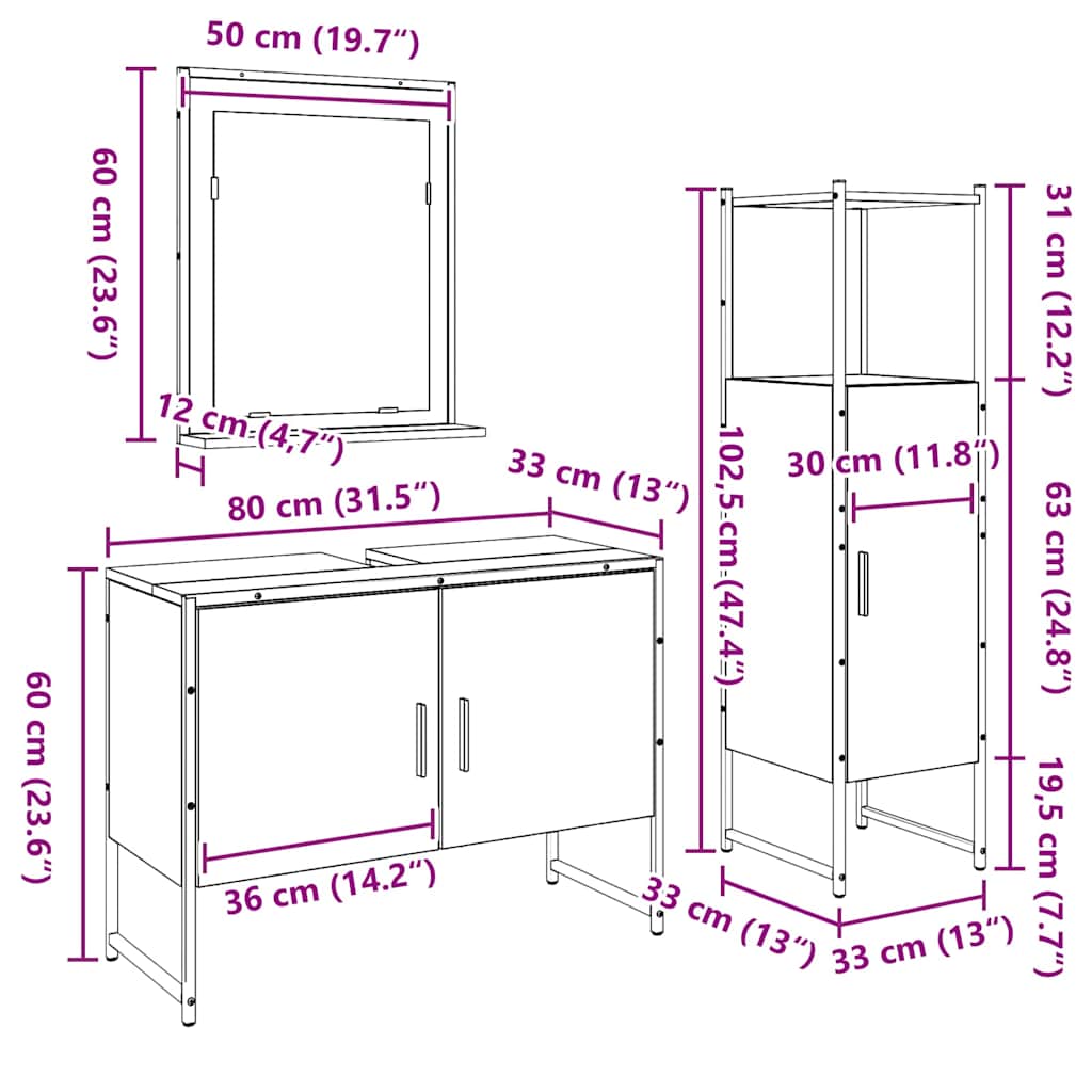 Badezimmermöbel-Set mit Regal mit Tür 3 pcs Braun Holzwerkstoff