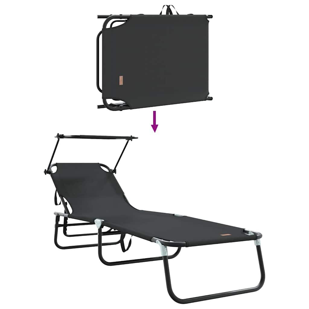 Klappbare Sonnenliege 2 pcs Schwarz 190 x 57 x 81 cm Oxford