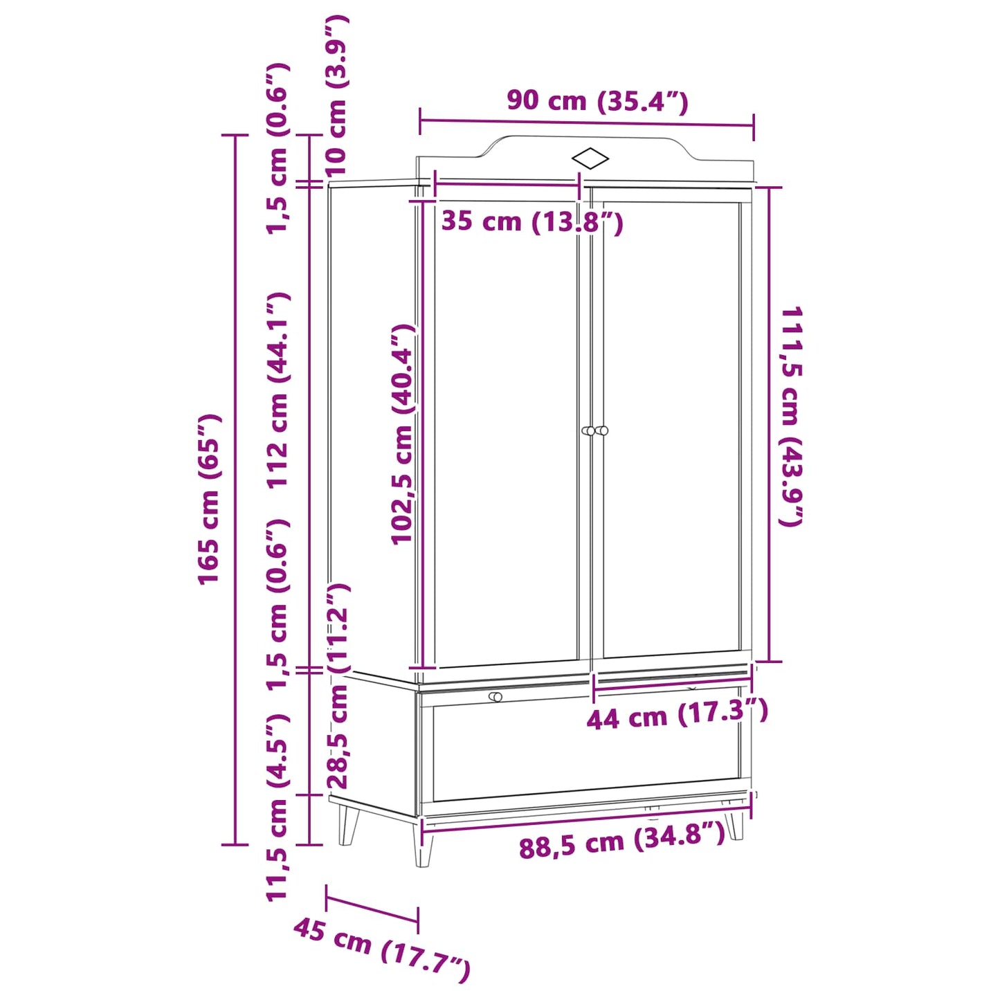 Kreidetafel Kleiderschrank mit Tür ROROS Weiß 90 x 45 x 165 cm