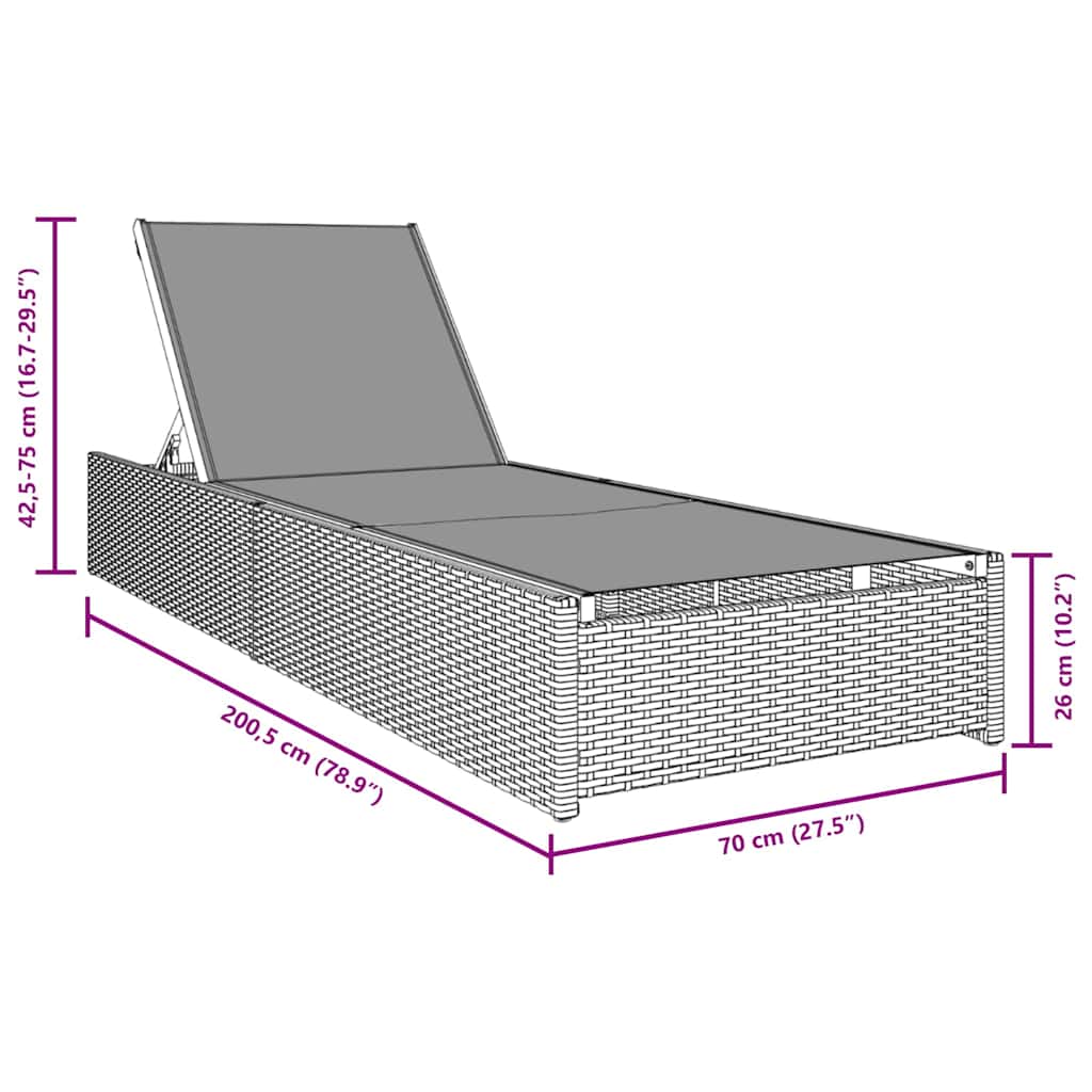 Sonnenliege Schwarz 200,5 x 70 x 75 cm Poly-Rattan