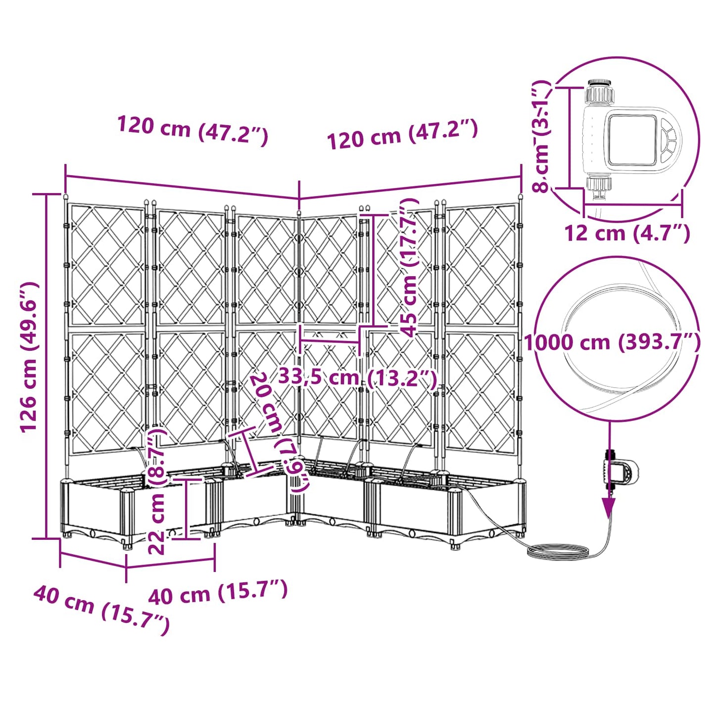 Garten-Pflanzgefäß 5 pcs Grau 120 x 120 x 126 cm Kunststoff