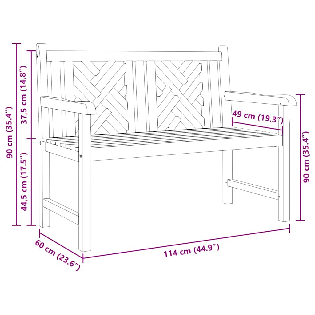 Gartenbank 114 x 60 x 90 cm Massivholz Teak