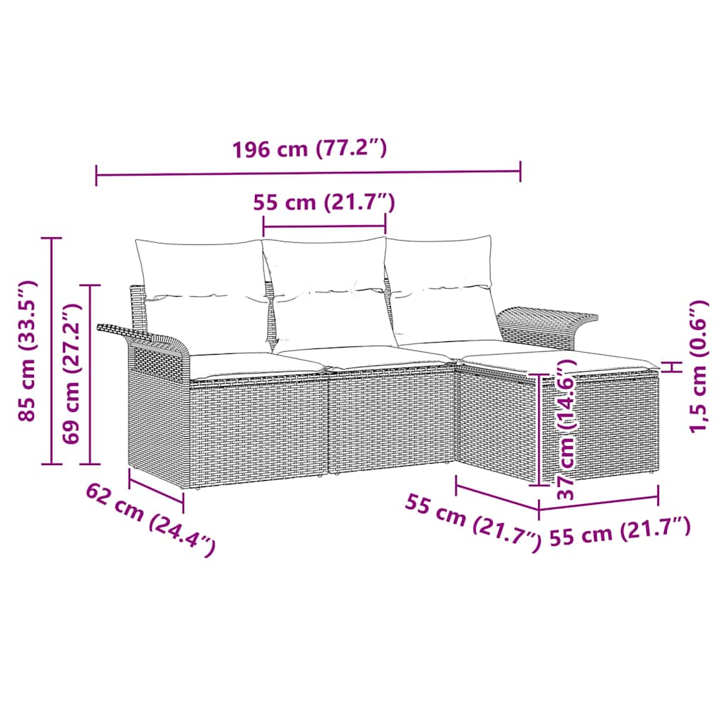 Sofa Set mit Kissen 4 pcs Beige Poly-Rattan