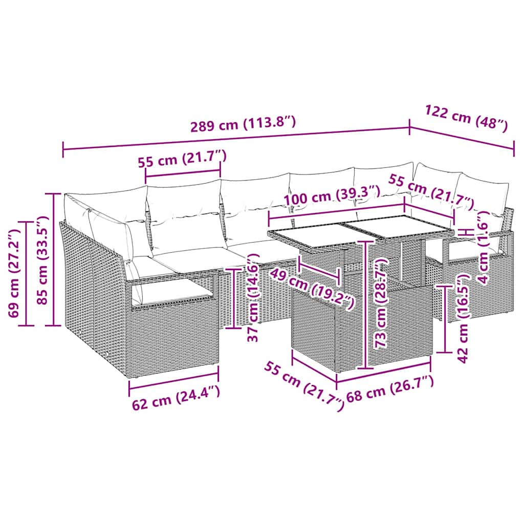 Garten-Sofa-Set mit Kissen 8 pcs Schwarz Poly-Rattan