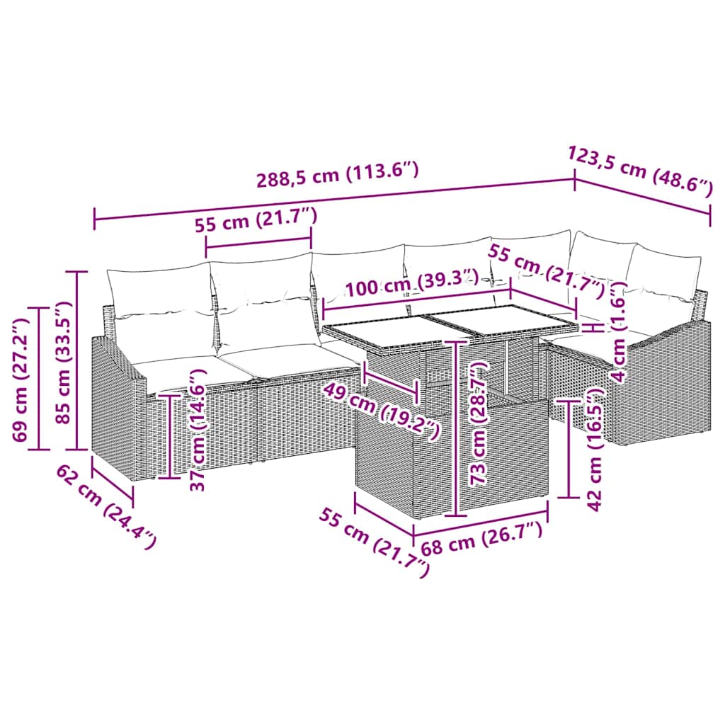 Gartensofa-set mit Kissen 7 pcs Braun und Creme Poly-Rattan