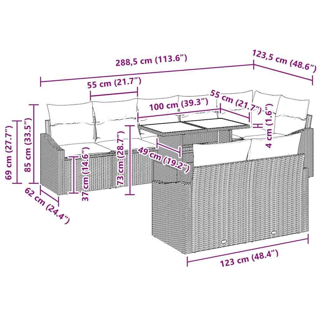 Gartensofa-set mit Kissen 9 pcs Hellgrau Poly-Rattan