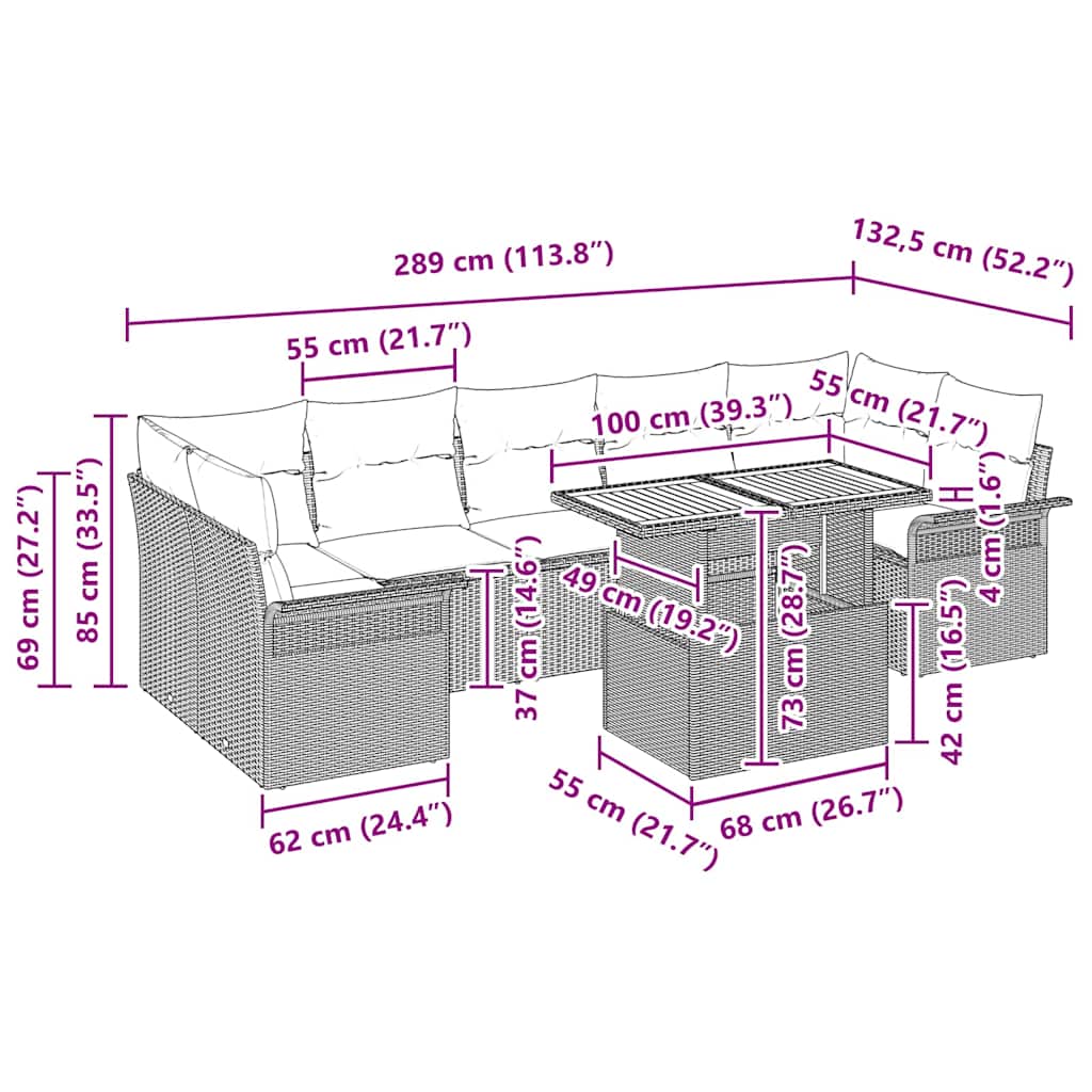 Garten-Sofa-Set mit Kissen 8 pcs Beige und Hellgrau