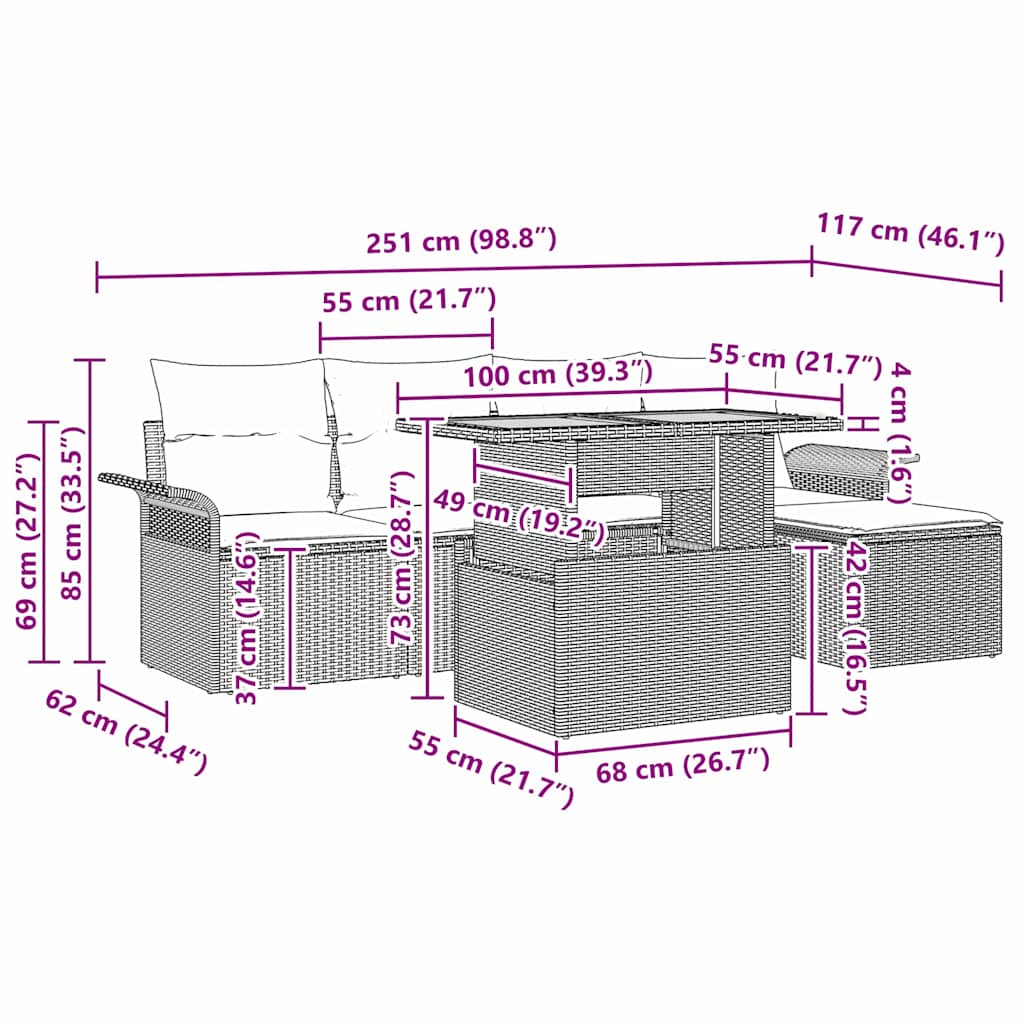 Garten-Sofa-Set mit Kissen 6 pcs Beige und Creme