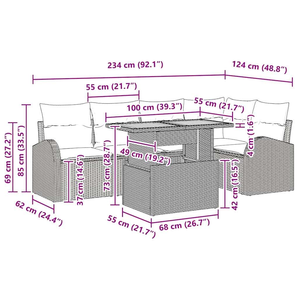 Garten-Sofa-Set mit Kissen 6 pcs Beige und Creme
