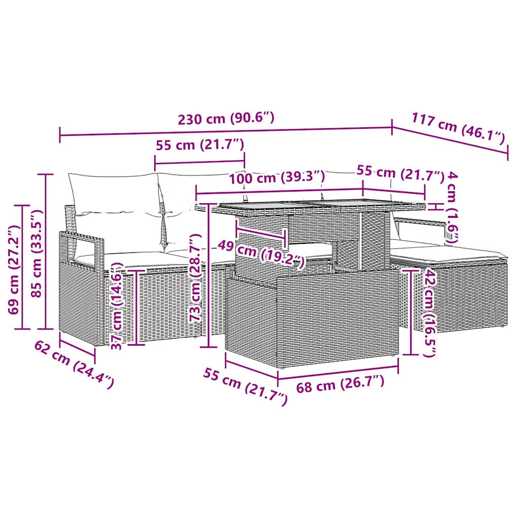 Garten Essgruppe mit Kissen 6 pcs Beige und Creme