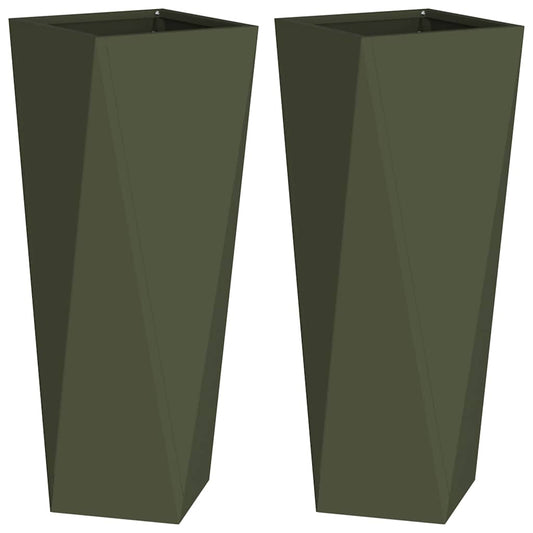 Pflanzkübel 2 pcs Olive Grün 30 x 30 x 75 cm Stahl