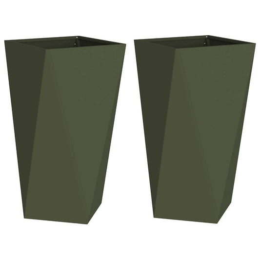 Pflanzkübel 2 pcs Olive Grün 40 x 40 x 75 cm Stahl