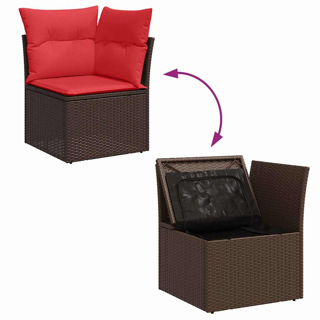 Gartensofa-set mit Kissen 9 pcs Beige und Rot Poly-Rattan