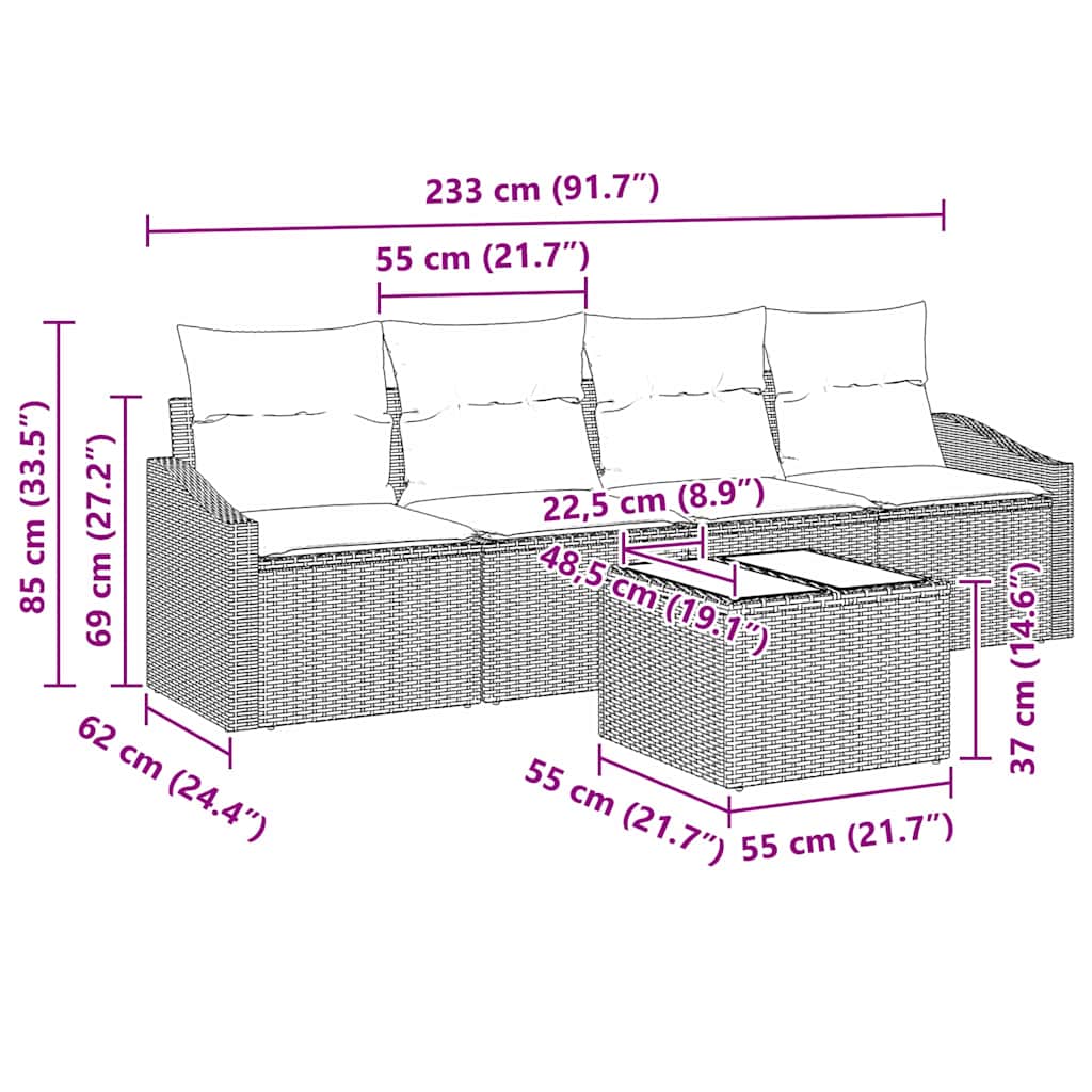 Sofa Set mit Kissen mit Speicher 5 pcs Schwarz Poly-Rattan