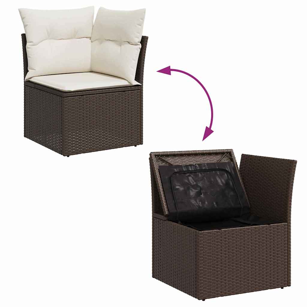 Gartensofa-set mit Kissen 4 pcs Braun und Weiß Poly-Rattan