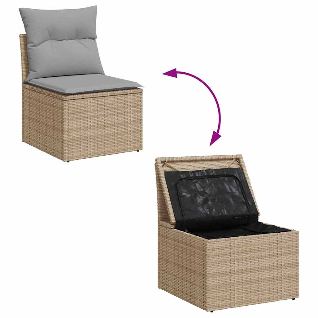 Gartensofa-set mit Kissen 6 pcs Beige und Hellgrau Poly-Rattan