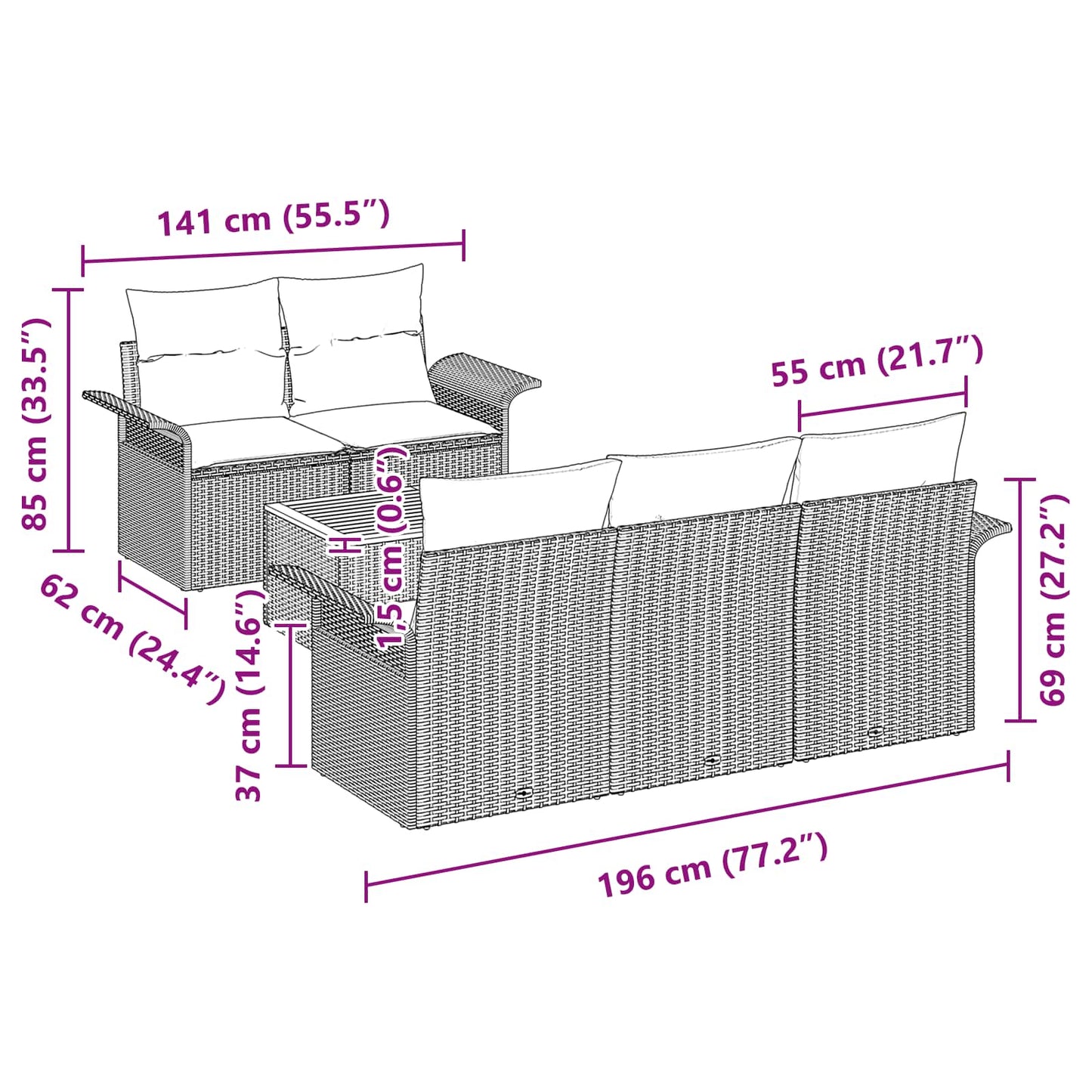 Gartensofa-set 6 pcs Grau und Marineblau Poly-Rattan