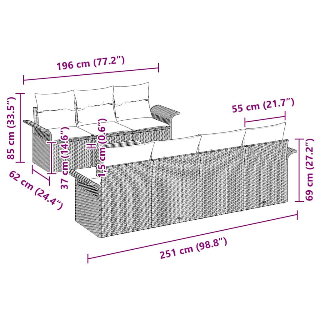 Gartensofa-set mit Speicher 8 pcs Beige und Creme Poly-Rattan