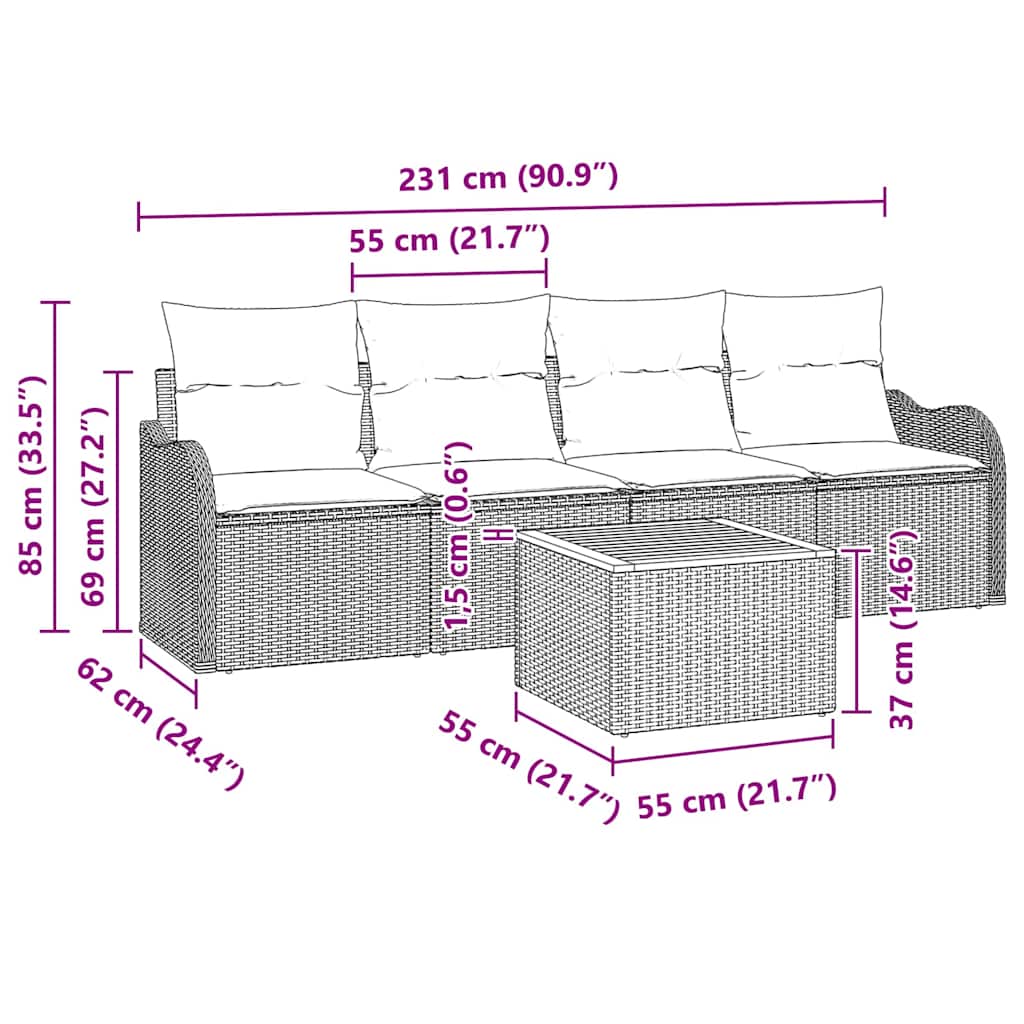 Gartensofa-set mit Speicher 5 pcs Schwarz Poly-Rattan