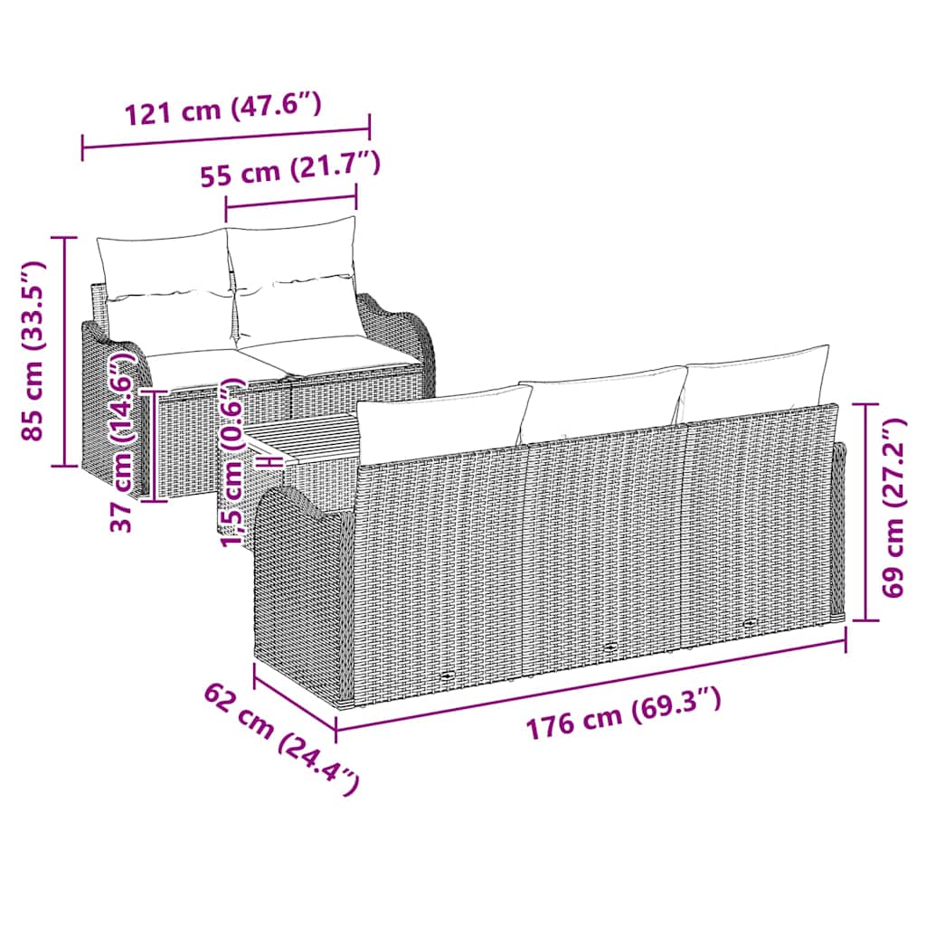 Gartensofa-set mit Speicher 6 pcs Schwarz und Creme Poly-Rattan