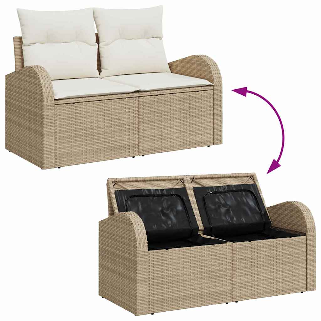 Garten-Sofa-Set mit Kissen mit Speicher 7 pcs Beige Poly Rattan