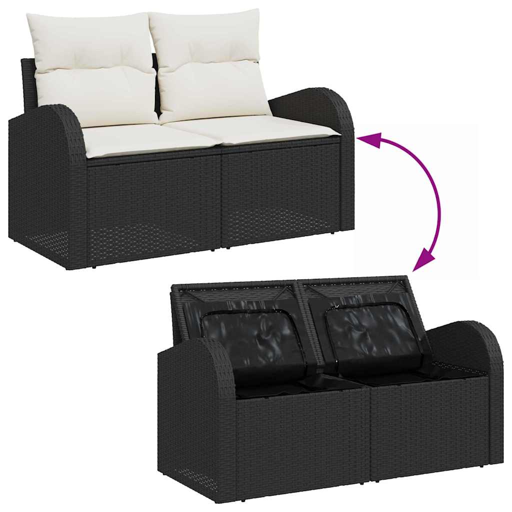 Garten-Sofa-Set mit Kissen mit Kissen 9 pcs Schwarz Poly Rattan