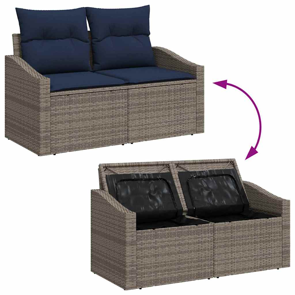 Garten-Sofa-Set mit Kissen 10 pcs Grau und Marineblau