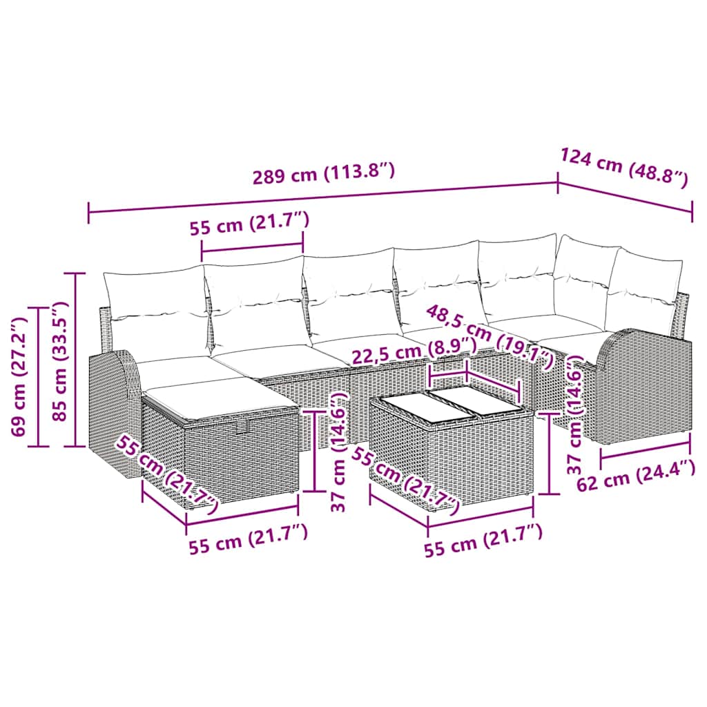 Sofa Set mit Kissen mit Speicher Schwarz und Creme Poly-Rattan