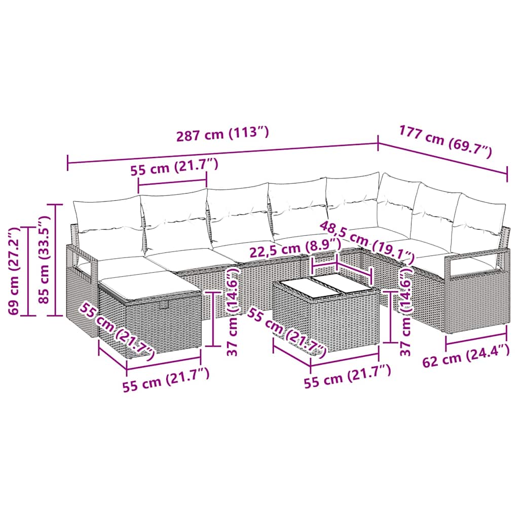 Sofa Set mit Kissen mit Speicher Braun und Creme Poly-Rattan