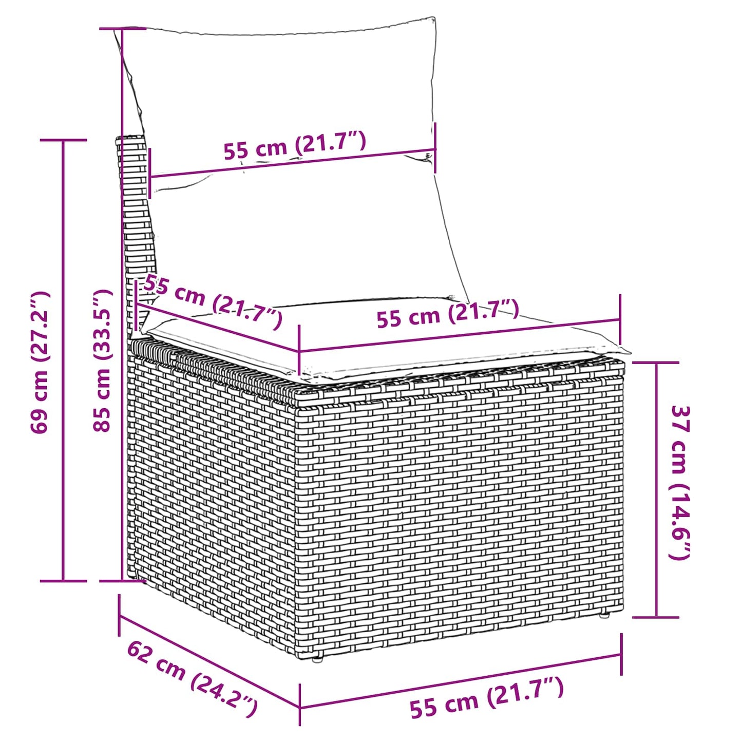 Gartensofa-set mit Kissen 9 pcs Schwarz