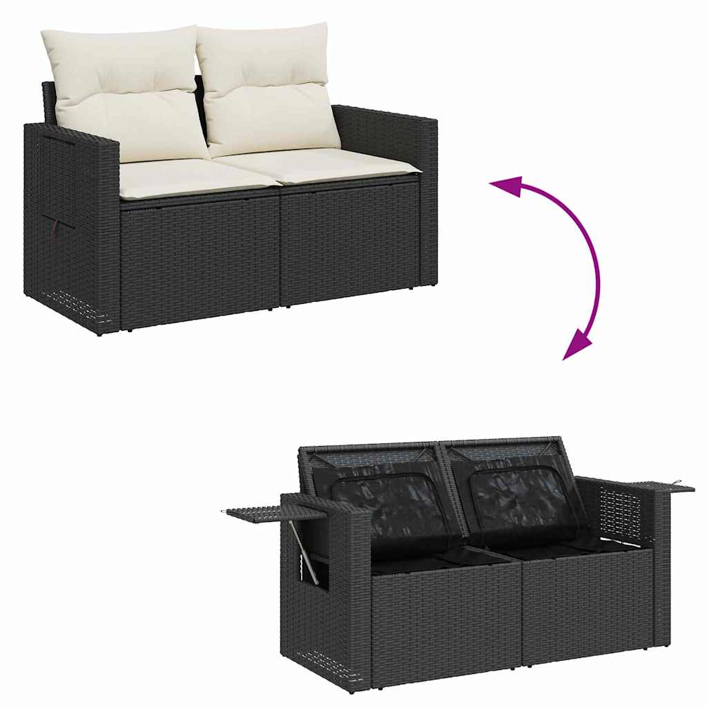 Gartensofa-set mit Kissen 10 pcs Schwarz und Creme Poly-Rattan