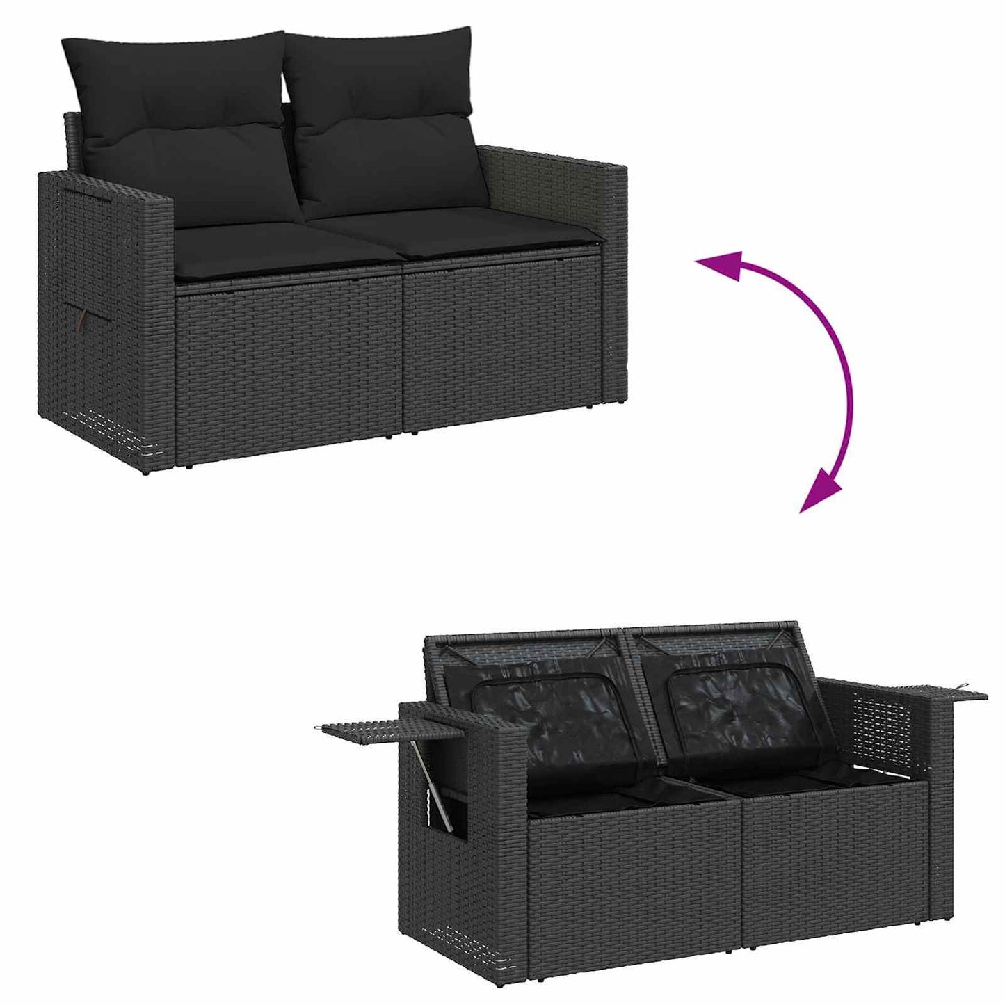 Gartensofa-set mit Kissen Schwarz Poly-Rattan