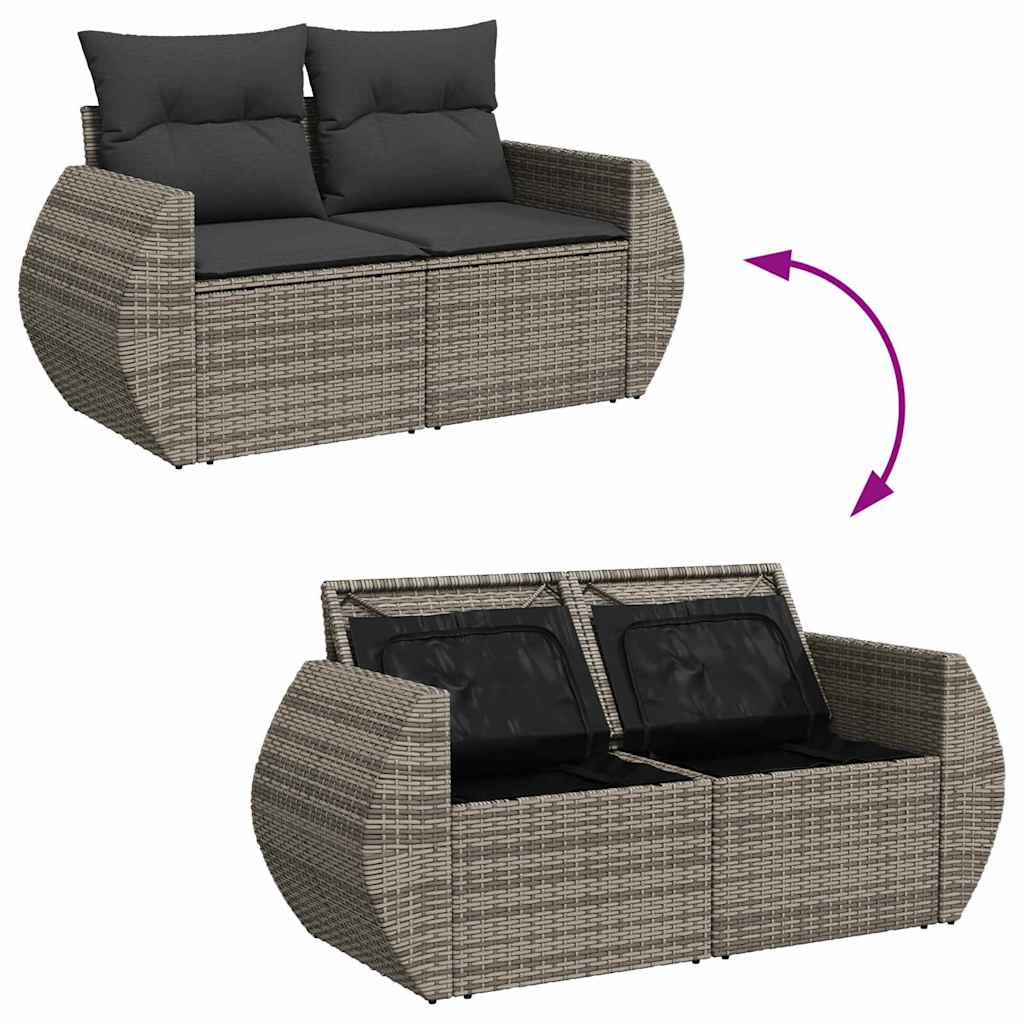 Gartensofa-set mit Kissen mit Speicher 9 pcs Grau Poly-Rattan