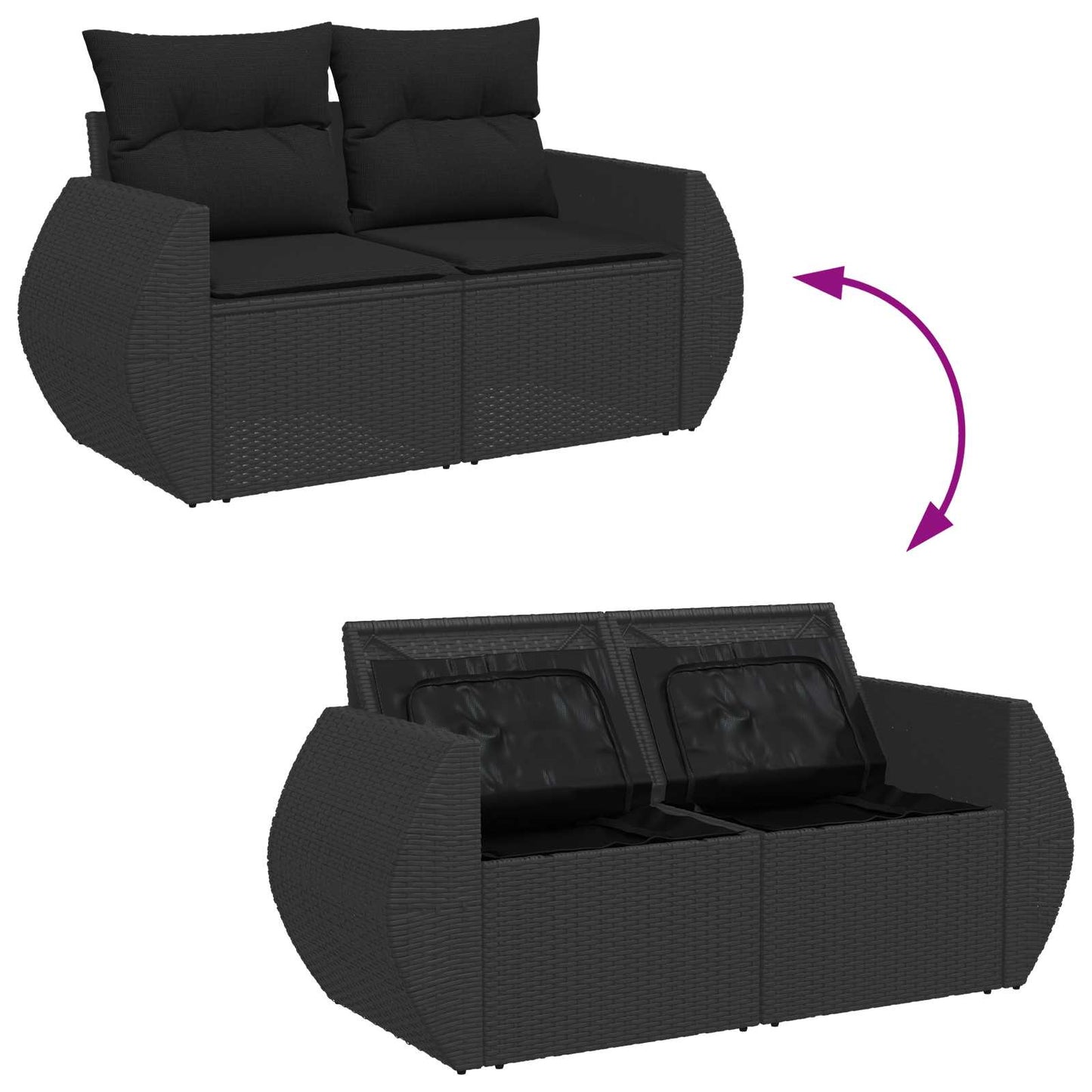 Gartensofa-set mit Kissen mit Kissen 10 pcs Schwarz Poly-Rattan