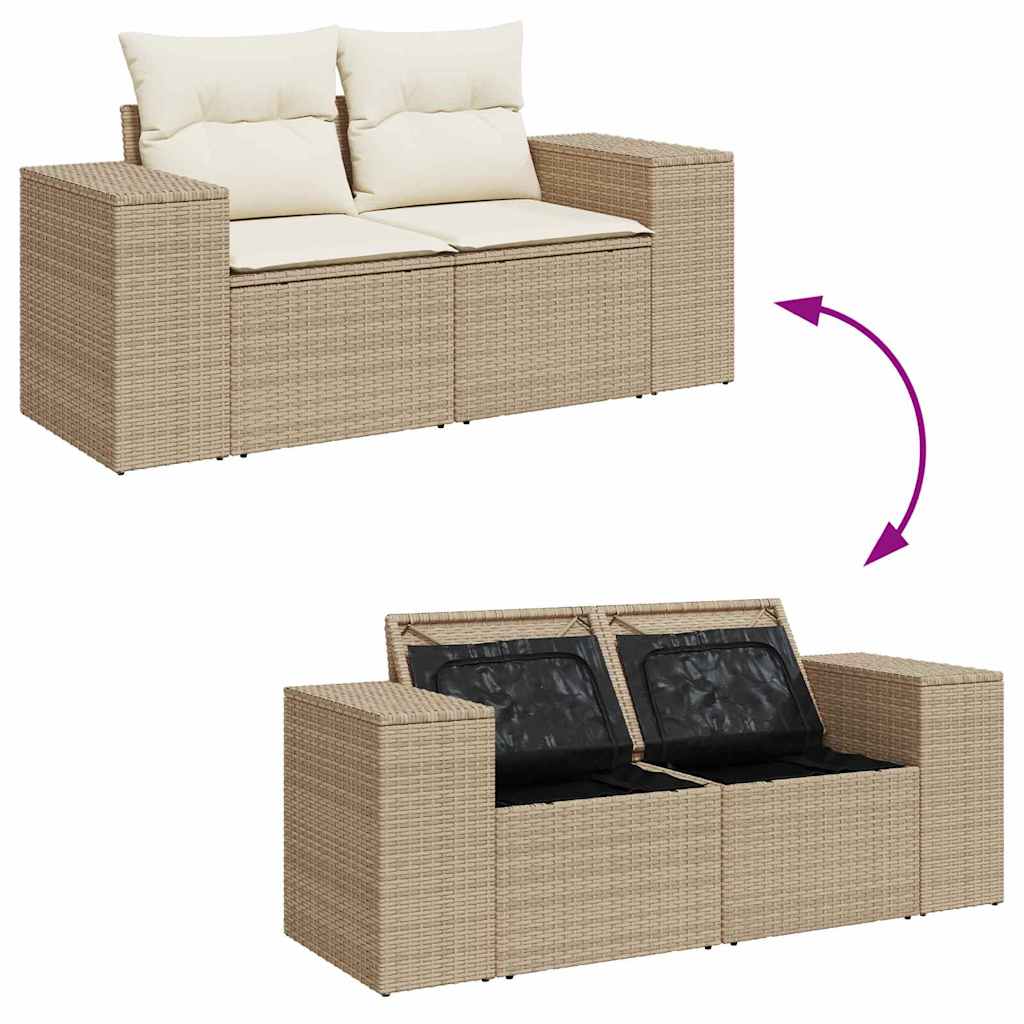Gartensofa-set mit Kissen 13 pcs Beige und Creme Poly-Rattan
