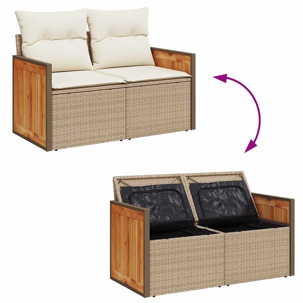 Gartensofa-set mit Kissen 18 pcs Beige und Creme Poly-Rattan