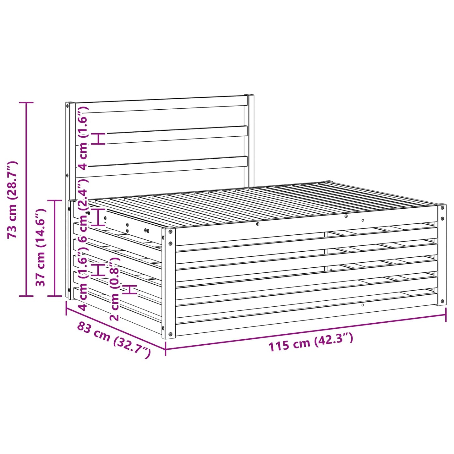 Outdoor-Sofagarnitur Natur 203,5 x 83 x 73 cm Massivholz Akazie