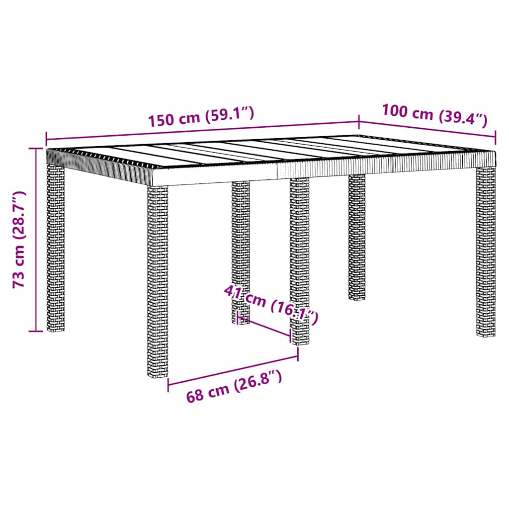 Gartentisch Hellgrau 150 x 100 x 73 cm Poly-Rattan