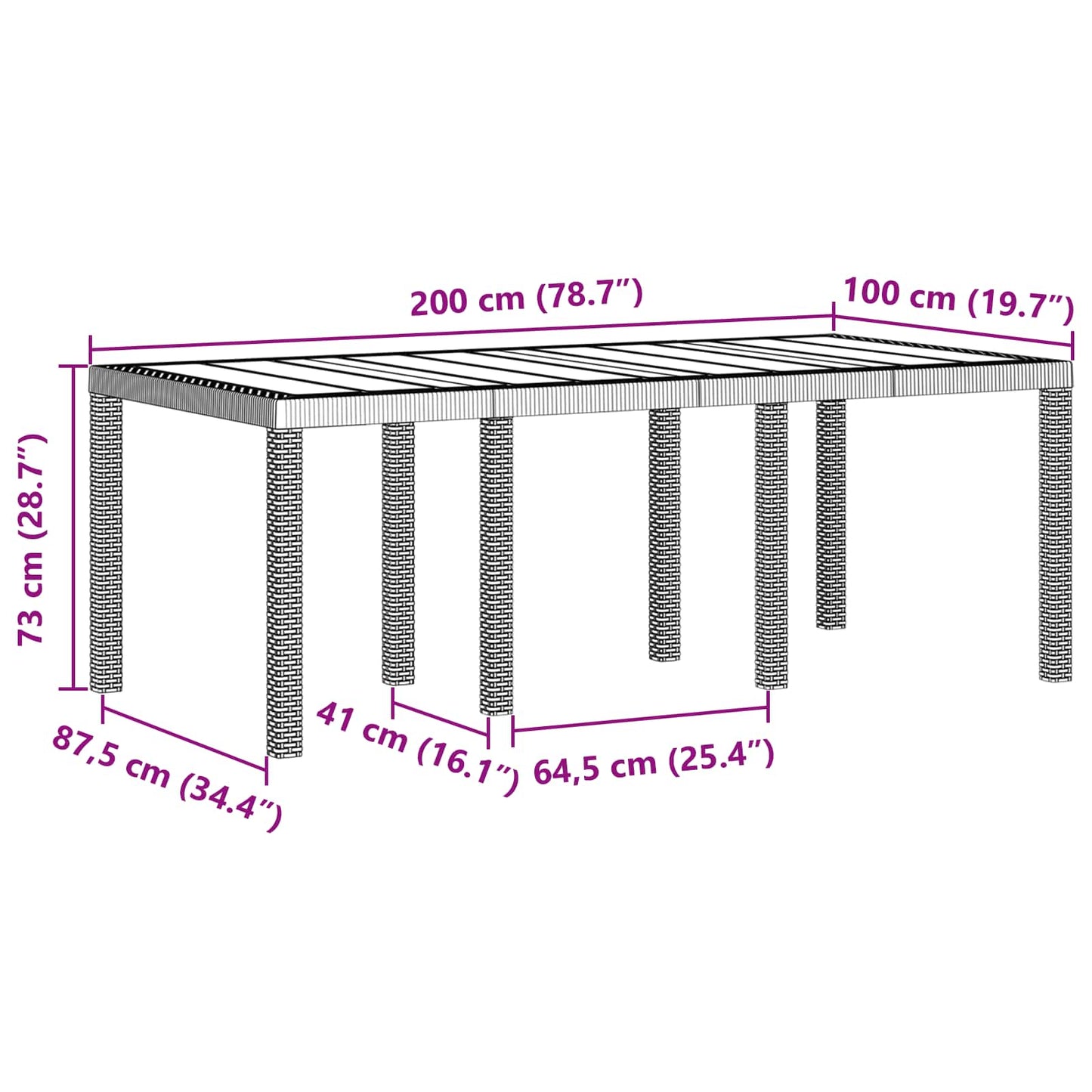 Gartentisch Braun 200 x 100 x 73 cm Poly-Rattan