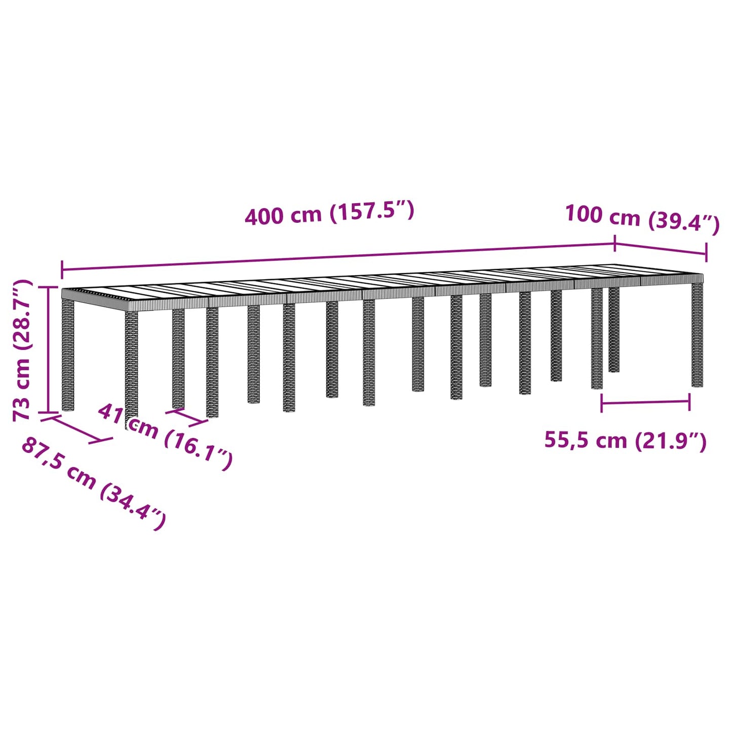 Gartentisch Braun 400 x 100 x 73 cm Poly-Rattan